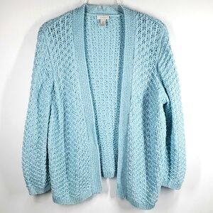 Chicos Light Blue Knitted Open Cardigan Sweater sz 1 EUC